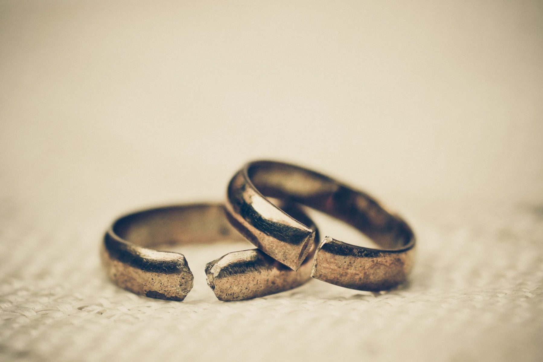 Two broken wedding rings, representing a divorce filing needed with Divorce Attorneys Darien.